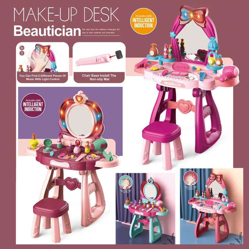 2024 New Smart Intelligent Induction Transform 5 Music Baby Girl Dressing Table Toy Set Princess Makeup Toy For Kids