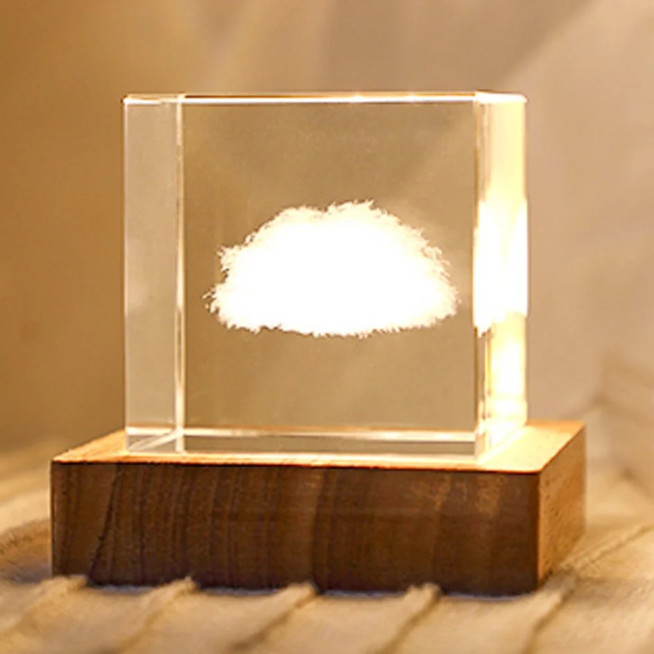 Customized Creative Cloudy Rain Crystal Cube Transparent Crystal 3d Laser Engraving Crystal Cube