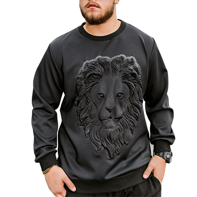 Дизайнерская простая одежда большого размера с 3D принтом льва crewneck, черная толстовка с капюшоном на заказ, толстовка с тиснением