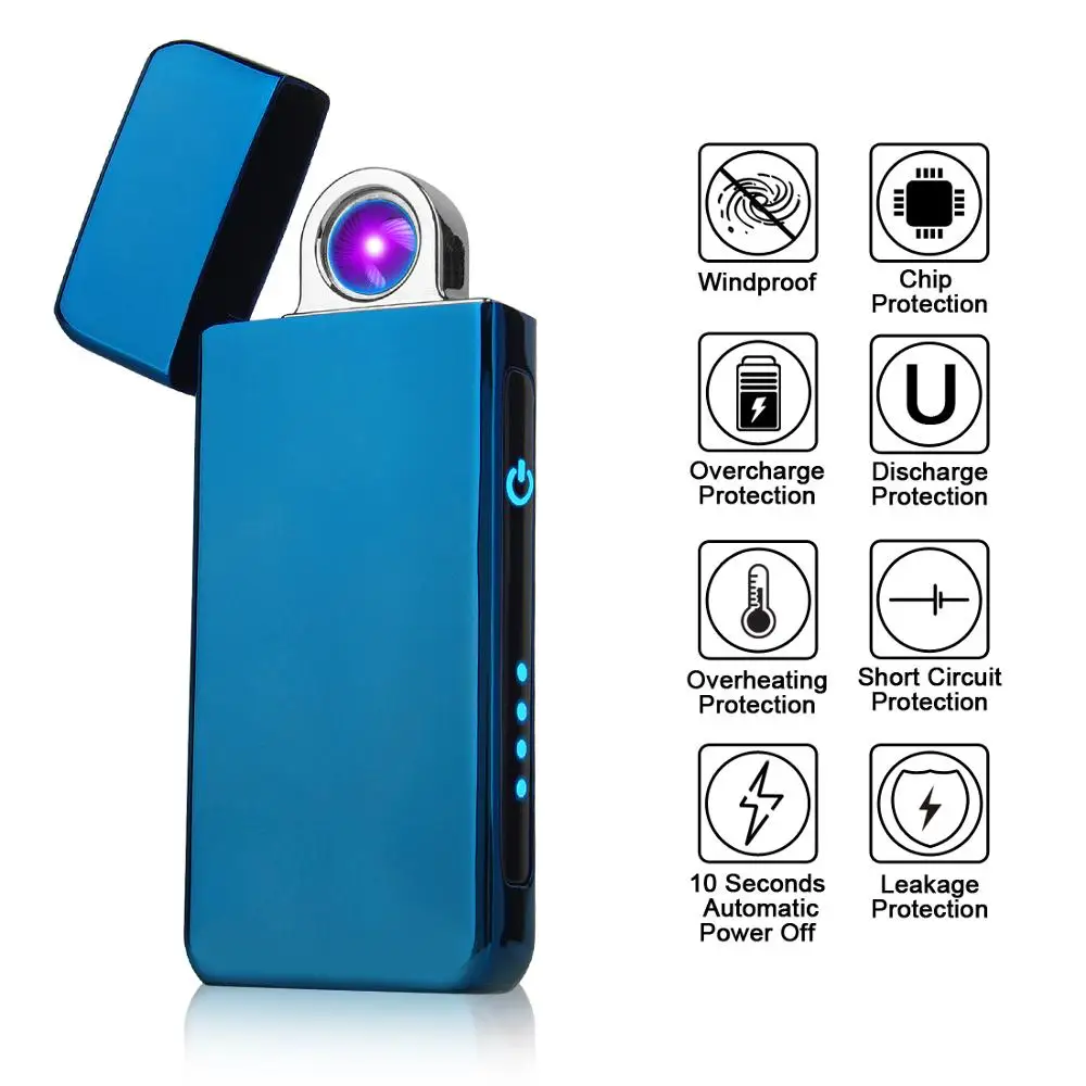 USB Rechargeable Windproof Flameless Electronic Lighter Ultra Thin Cigarette Lighter Touch Induction Double Side Lighter