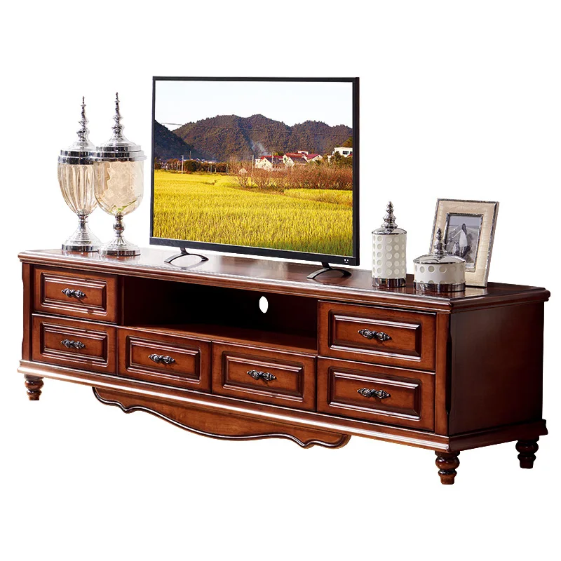 Retro Furniture Wooden Living Room TV Cabinet Solid Wood More Drawers TV Stand With Drawer