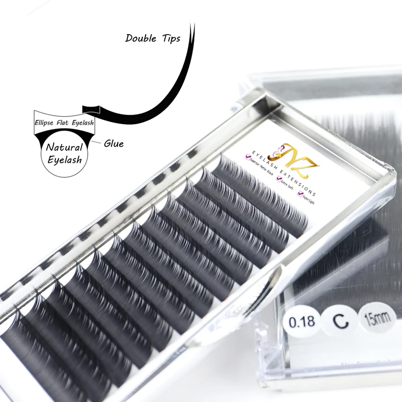Private label individual best fiber lash extension split tips flat lashes korean eyelash extensions