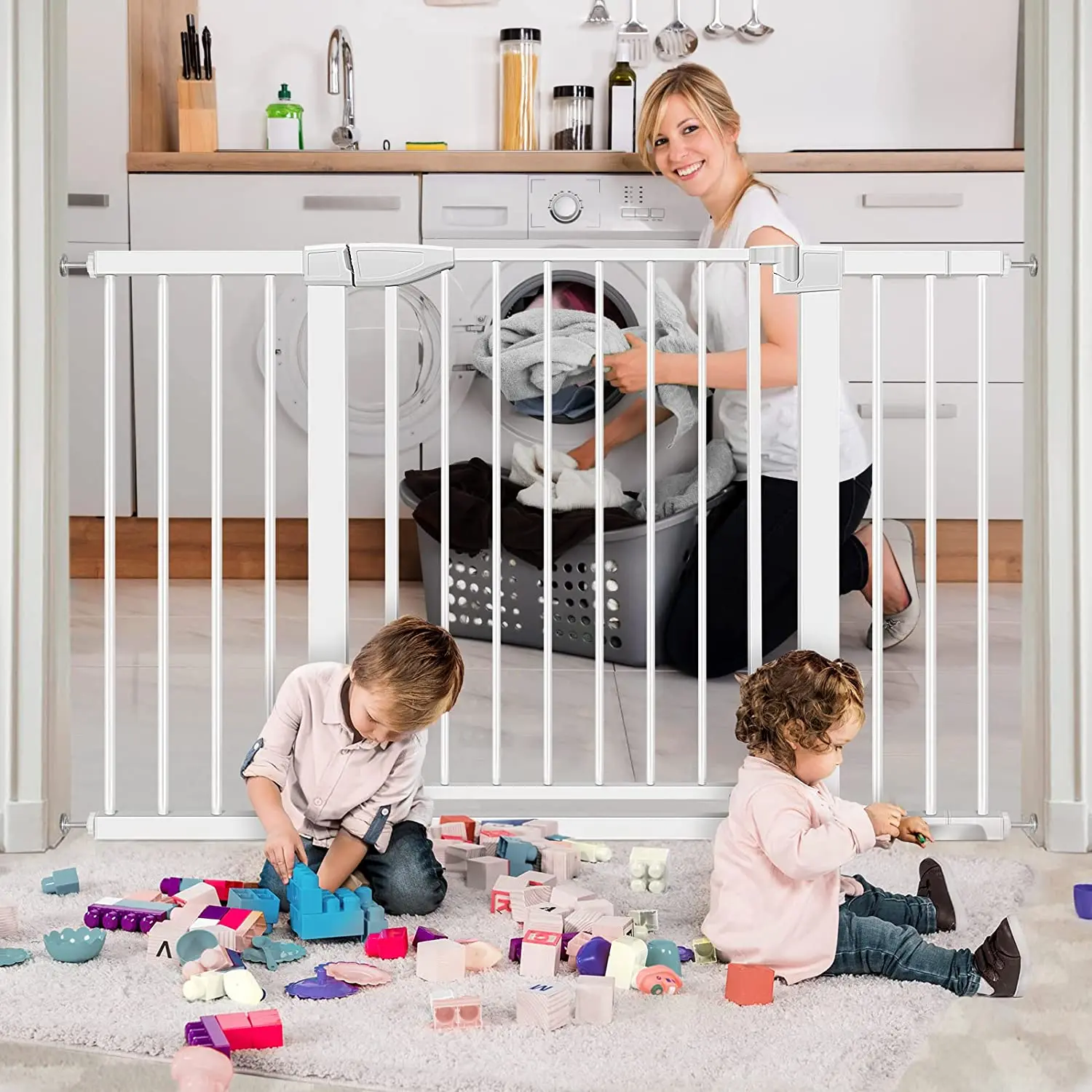 30-Inch Tall Extra Wide Baby Gate for Stairs One-Hand Opening Easy Walk Thru Dual Lock Dog Gates Safety Feature Pets House Use