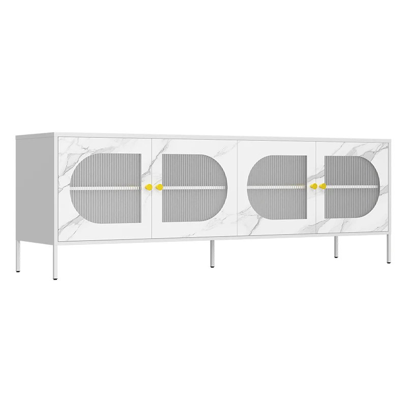 Steel TV Stand Living Room TV Cabinet Printed Metal Cupboard Sideboard Cabinet with Adjustable Shelf and 4 Door