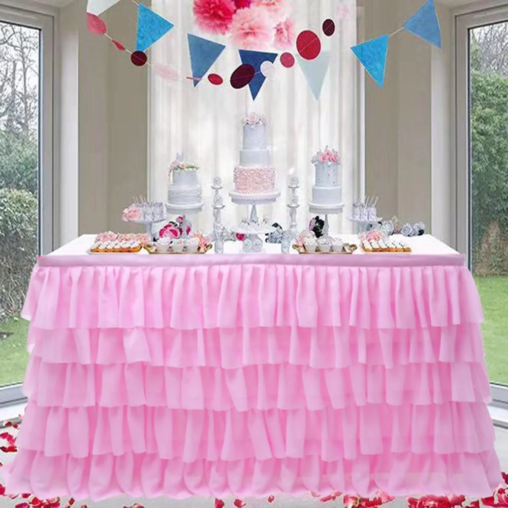 
Drop-Shipping Machine Washable Birthday Party Decorative 5 Layers Wedding Cake Table Skirts Cinderella Table Skirt 