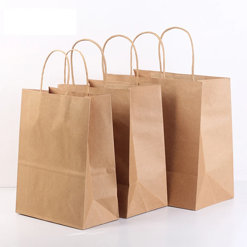 Custom printed craft vegetable paperbags for supermarket 100% biodegradable plain brown kraft grocery paper bag