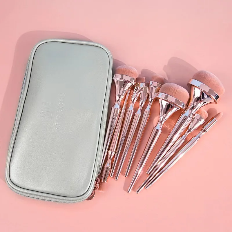 Custom Logo 10 pc Professional Vegan Small Waist Makeup Brushes Colourful Korean Cosmetics Women Make Up Brush Sets