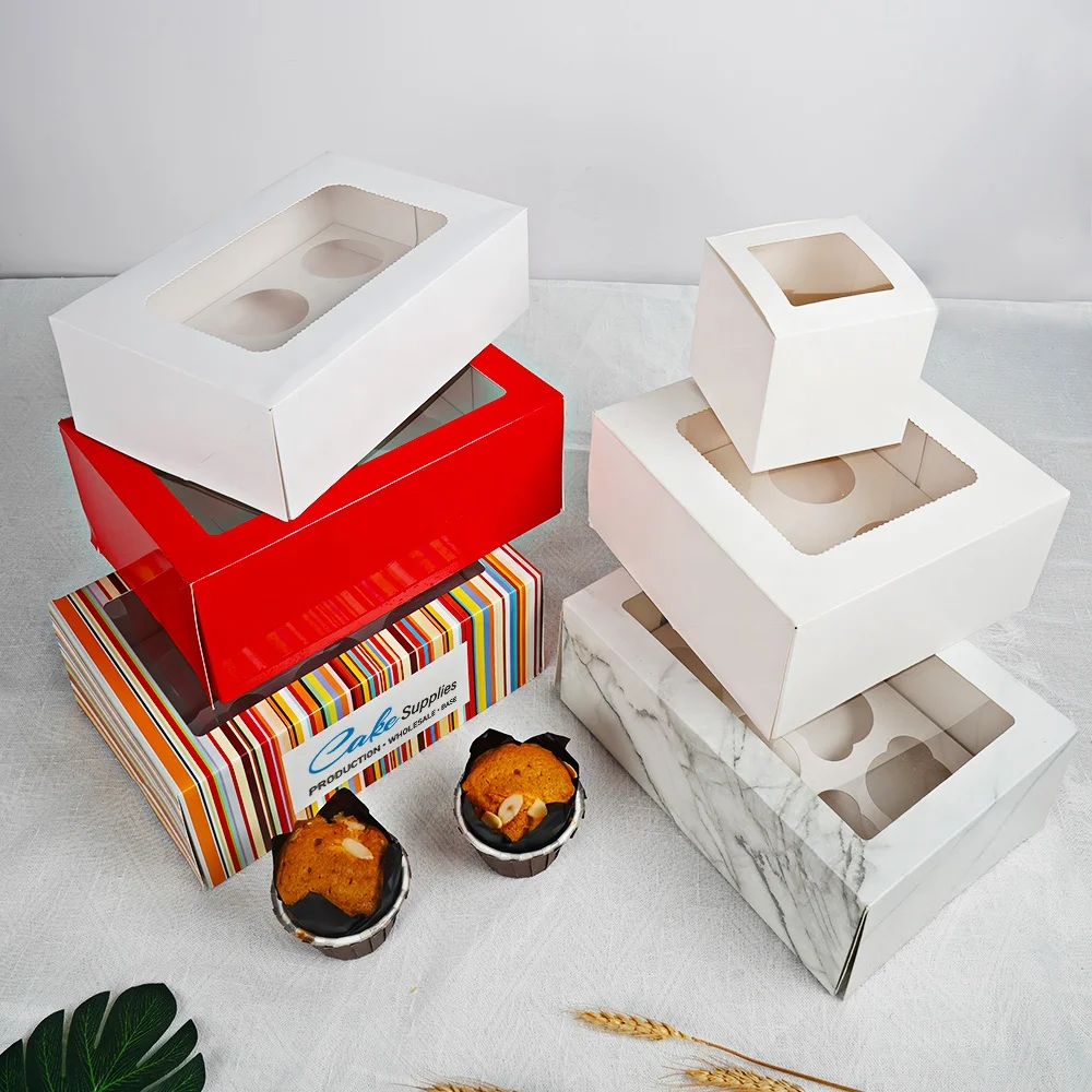 Custom Printed 2 4 6 12 Holes Wedding Christmas Baking Packaging Boxes Mini With Window Paper Cupcake Transparent Boxes