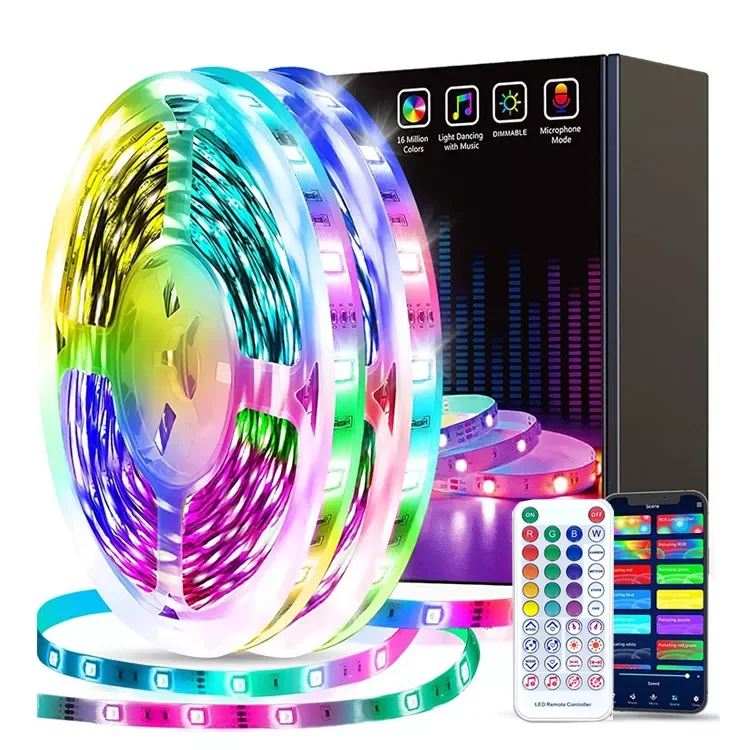RGBIC Rainbow Dream Color 5m-20m RGB Strip Light 12V IR Remote Bluetooth APP Controllers Full Digital WS2811 Led Strip Light