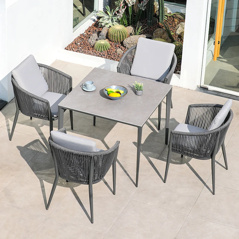 High Quality Waterproof aluminium Garden Dining Table And Chairs Rope Rattan With cushion Furniture sets Air restaurant