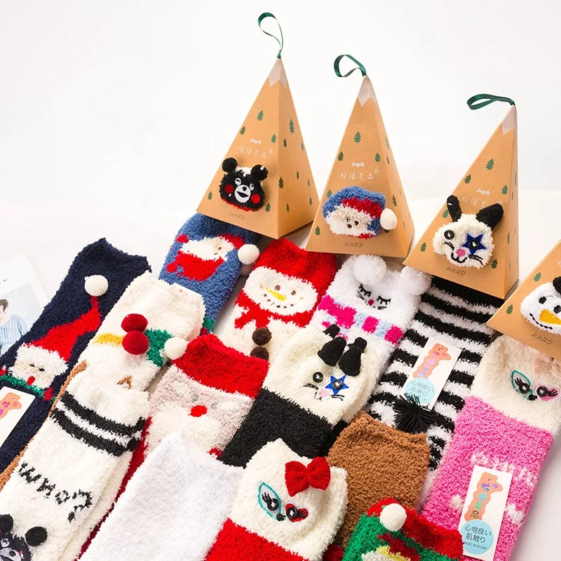 Winter Warm Cute Adult 3D Fluffy Soft Animal Design Gift Sox Home Coral Fleece Sock Thick Floor Christmas Socks With Box