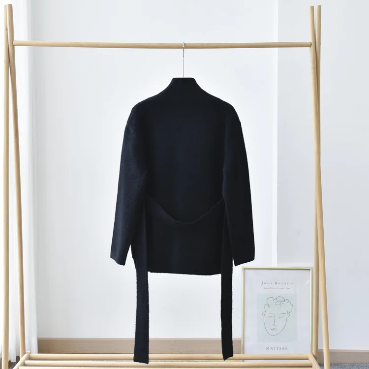 Factory wholesale wool alpaca Cardigan with belt women long sleeve soft hand Knitted Jacket Fall Winter Warm Coat for Ladies