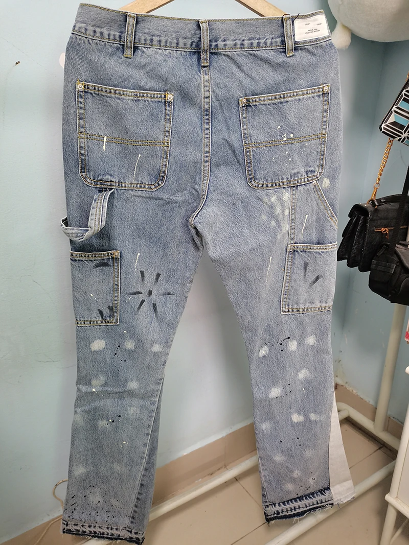 Custom Streetwear Graffiti Painting Denim Pants Vintage  American punk style Coated stacked jeans Men Flared Pants jeans for men