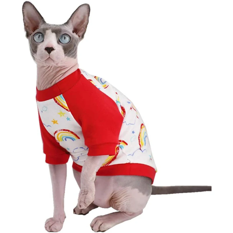 Футболки с котом без волос Sphynx пижама милая дышащая хлопковая одежда для щенков летняя домашних животных