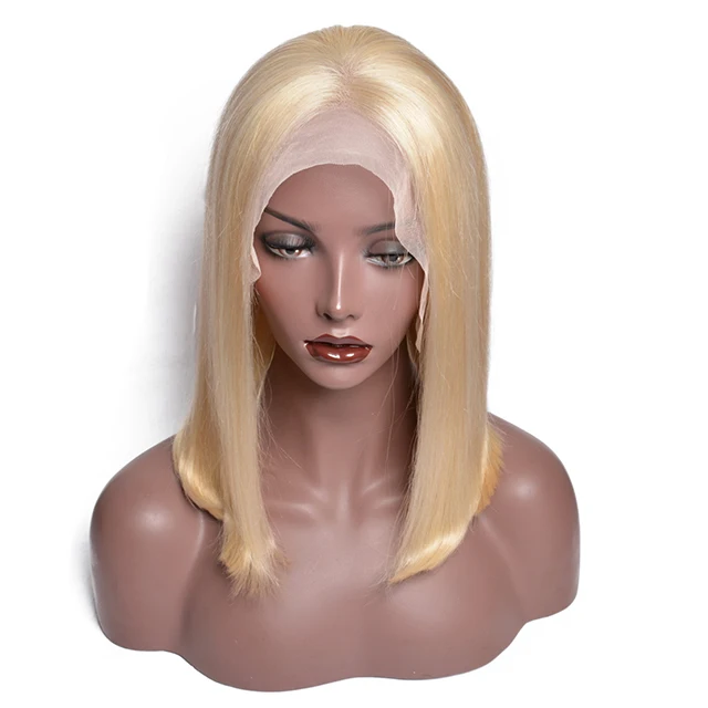 150% Density 613# Human Hair 8 10 12 14 inch Bob Lace Frontal Wig 613 Blonde Bobo Wigs