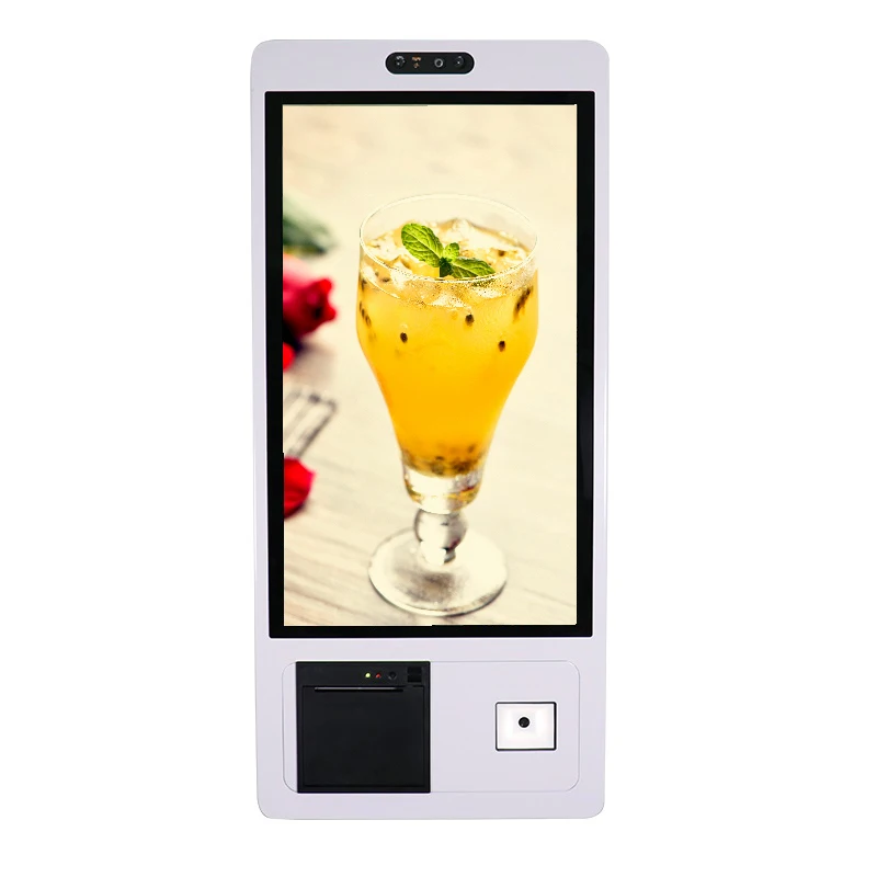Restaurant WIFI win10 24inch Wall Mountable Food Ordering Machine Self Service Kiosk With POS And Ticket Printer