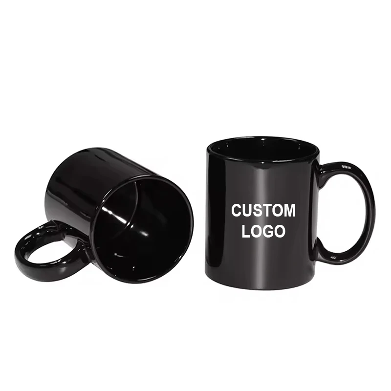 Custom Logo Blank Sublimation Ceramic Mug Travel Souvenirs Black Reusable Water Tea Milk Ceramic Coffee Mug For Promotional Gift