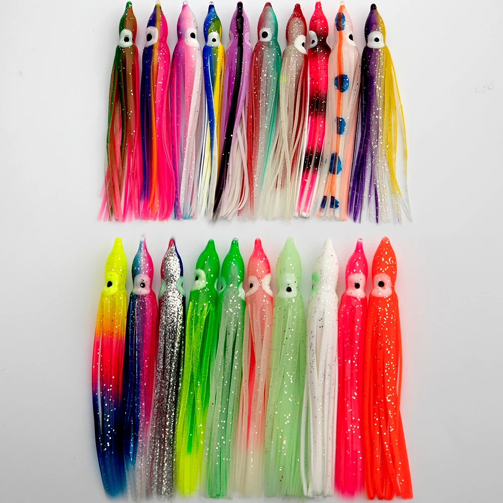 SUPERIORFISHING Squid Skirt Trolling Hoochies Octopus Skirt Luminous Saltwater Fishing Lures Soft Plastic Bait