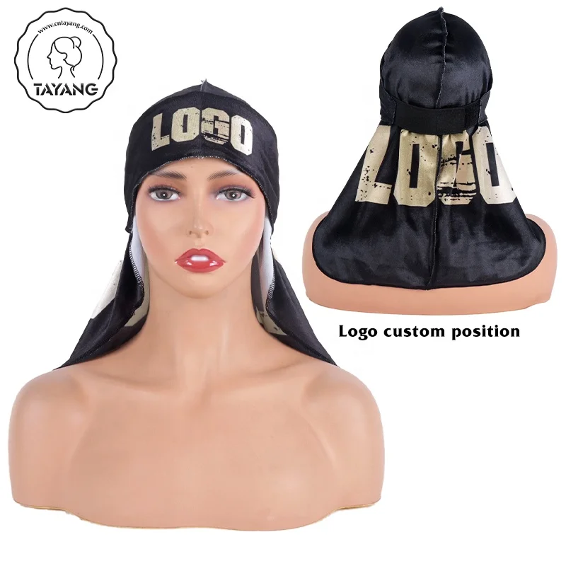 Luxury Designs Graphic With Clouds Printed Velvet Custom Logo Short Tail Durag Hat Durags For Men