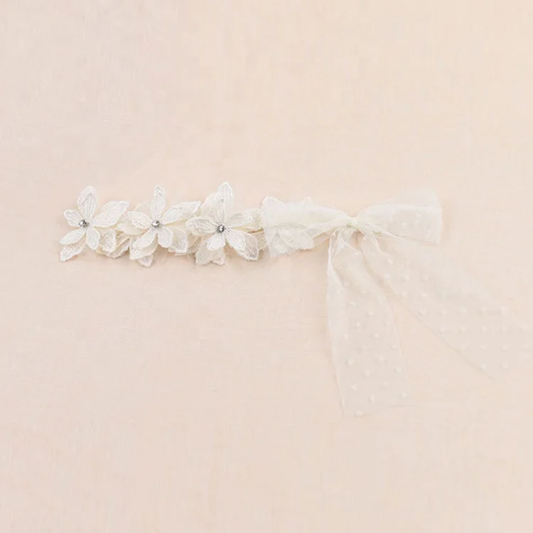 Stock RTS elastic princess white flower lace girls  headband baby hair accessory headband