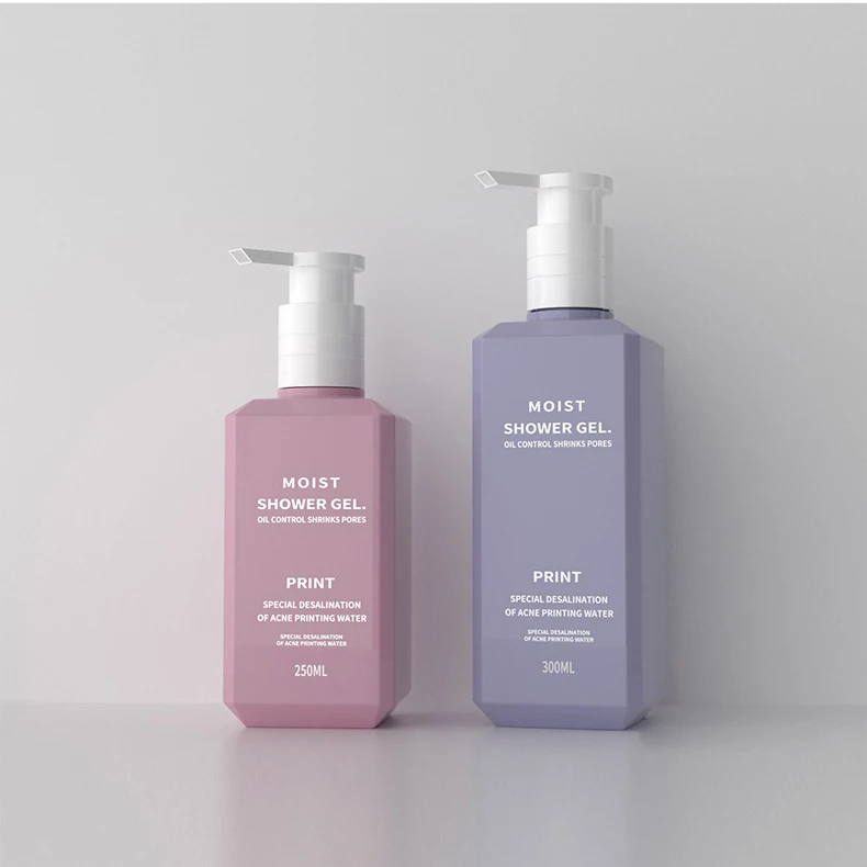 200ml 250ml 300ml 7oz 8oz 10oz PET Square Pump Clear Transparent Flat Lotion Shampoo Bottle 300ml