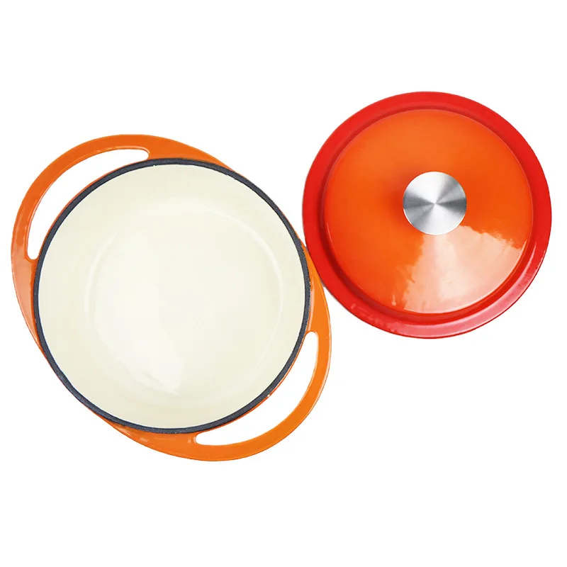 Factory Outlet New Product 20CM Orange Cooking Pot / Nonstick Cast Iron Casserole Hot Pots Dutch Oven with Lid