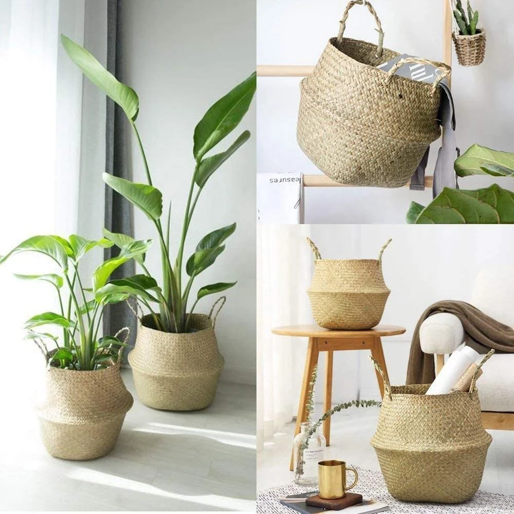 Exporter Hot Sale Handmade Palm Leaf Plant Storage Basket for Storage Laundry Picnic  Plant Pots Cover Indoor Home Decor
