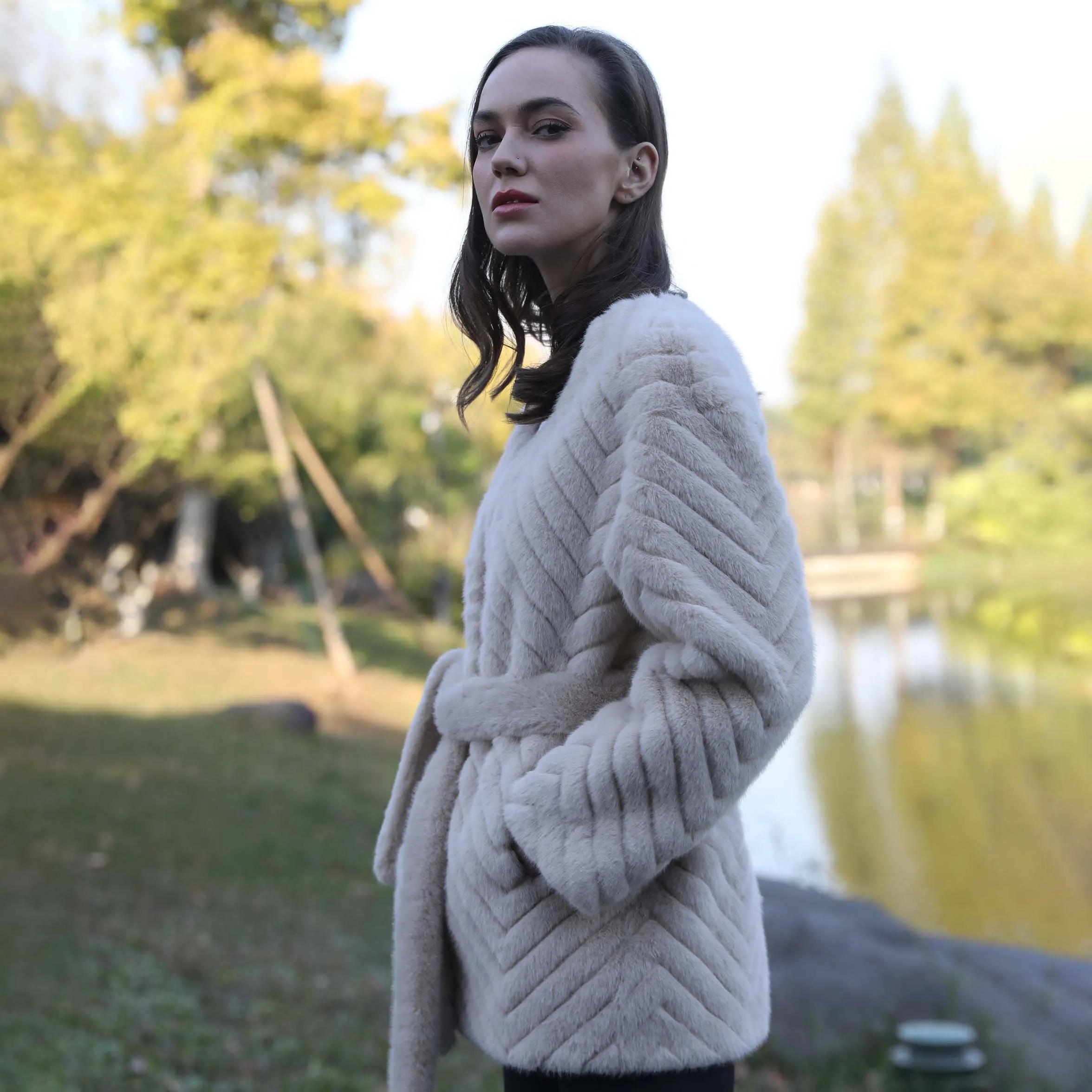 Hot Sell Luxury Women Top Quality Ladies Fake Mink Fur Coat