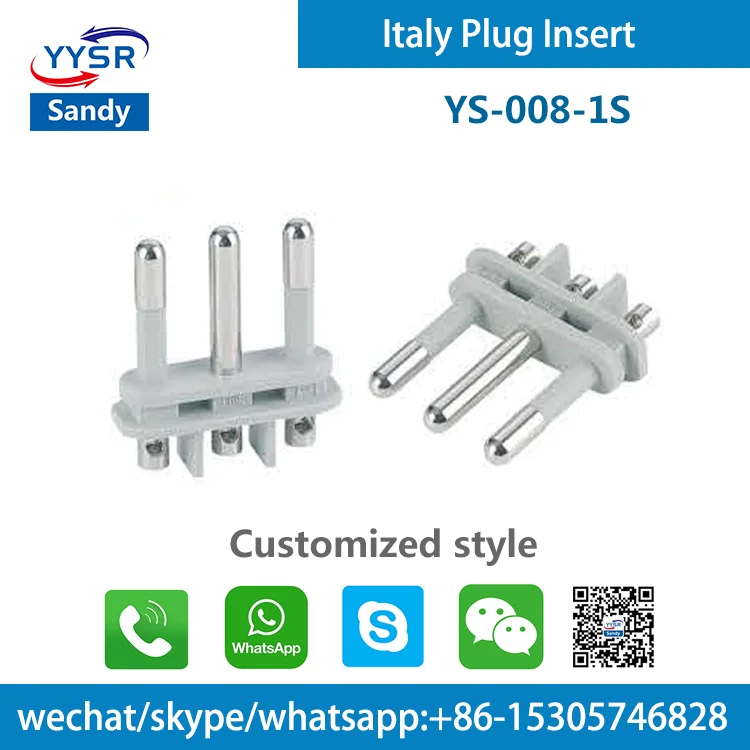 italy plug insert(YS-015 CEI 4.0MM 10A 2-pin,2-pole,2-prong Semi-insulated) for Standard wires