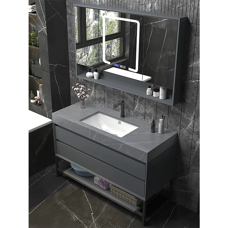 Building House Furniture Wall Mounted Bathroom Sink Cabinet Led Mirror Drawers solid wood Bathroom Cabinet with Vanity