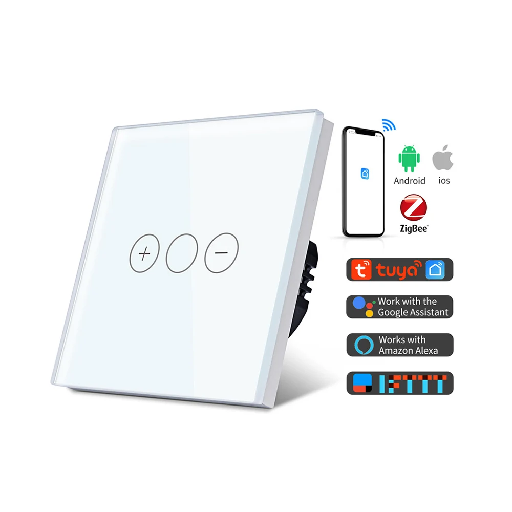 Tuya Smart Voice Control Single Panel Glass Material Zigbee Dimmer Light Switch Intelligent 86 EU Standard Wall Switcher