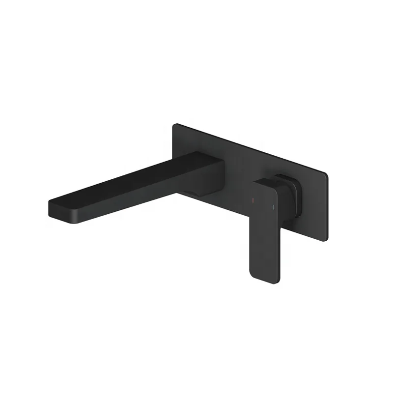 10 years super long warranty luxury black wall mounted tap bathroom wash faucet with in wall valve