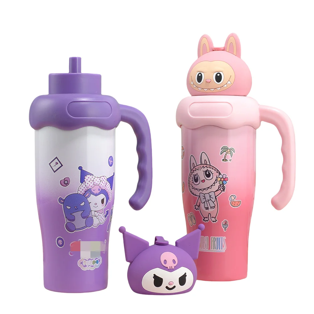 Botu Cartoon Labubu Kulomi 30 oz Travel Mug Handle Water Cup Metal Stainless Steel Water Bottle Tumbler Promotional Gift Mug Cup