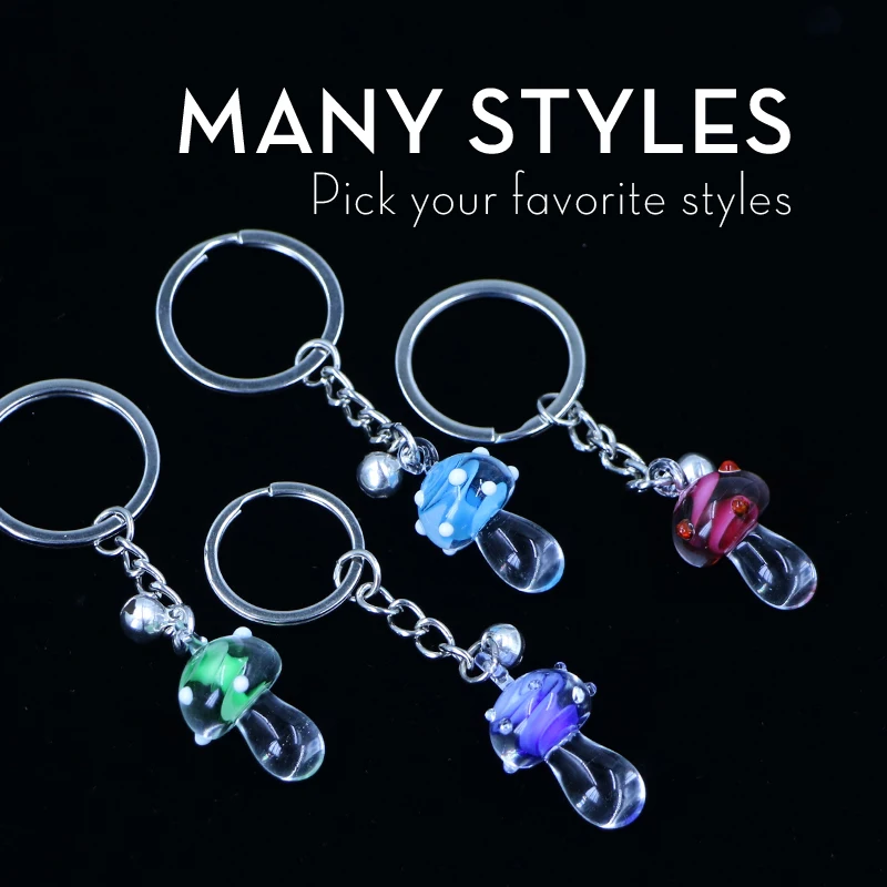 Custom Metal Keychain Colorful Murano Glass Mushroom Unisex Lampwork for  Party Occasions gift