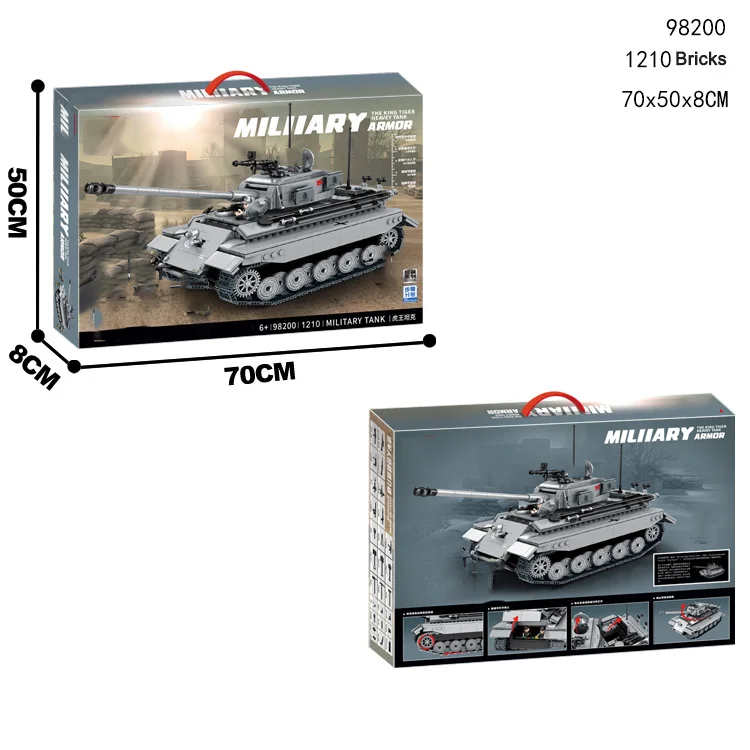 Military King Tiger Heavy Tank Armor Kit  Tank Series Model Bricks WWII Germany Tanks Construction Kit 1210 pcs