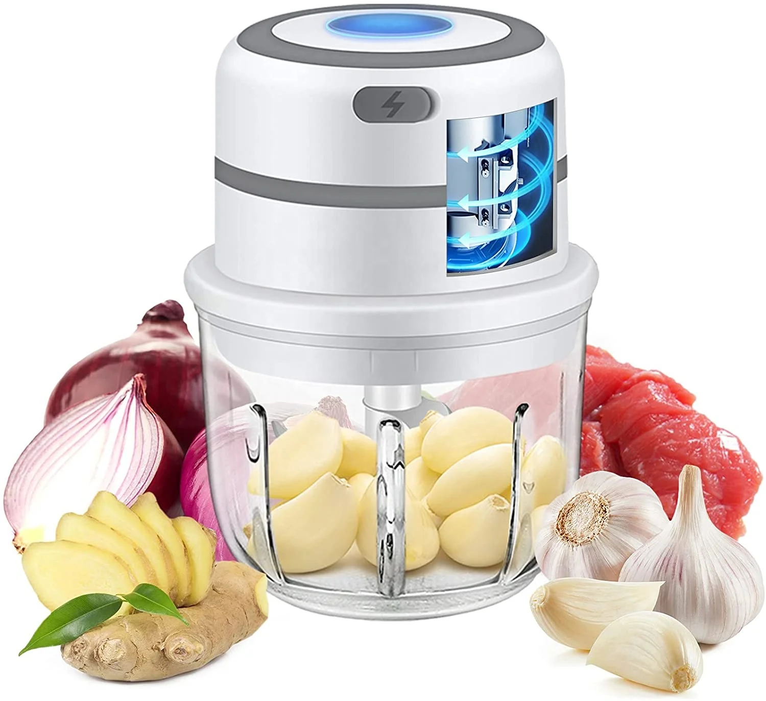 Wholesale BPA Free 300ML Big Capacity 1500mAh USB Garlic Glass Mini Shredder, Electric Food Meat Mincer and Slicer