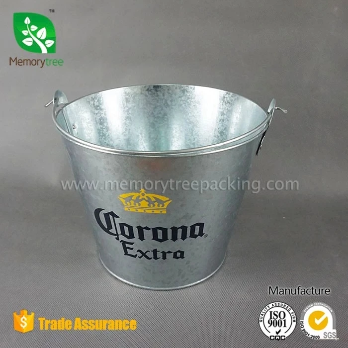 Portable Corona Champagne Ice Cooler Bucket Handle Printed Logo Galvanized Tinplate Material Oval Shape Beer Wine Soft Drinks