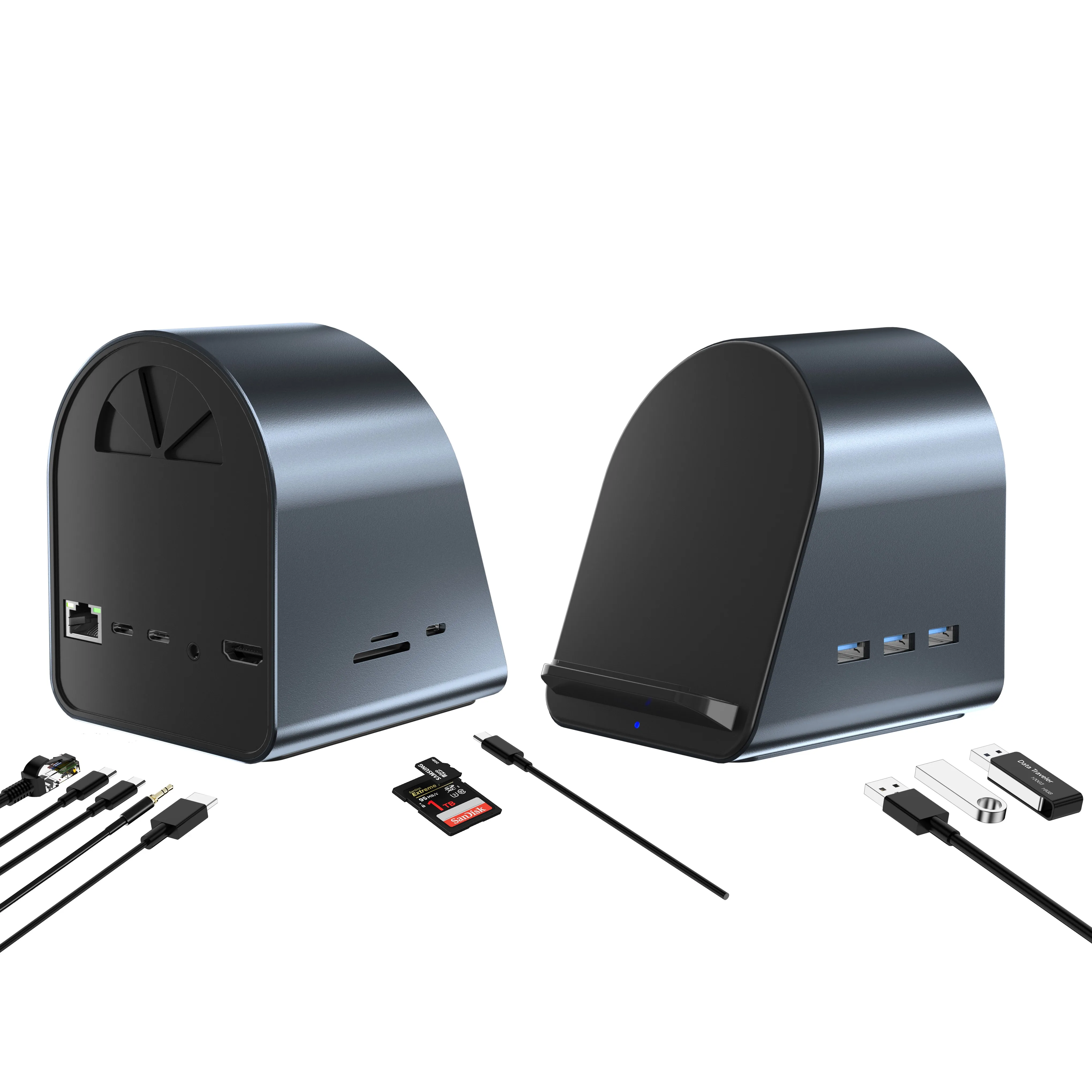 10 in 1 type c multifunctional hub Fast charging USB3.0 RJ45 1000Mbps PD100W wireless charging  Laptop Converter