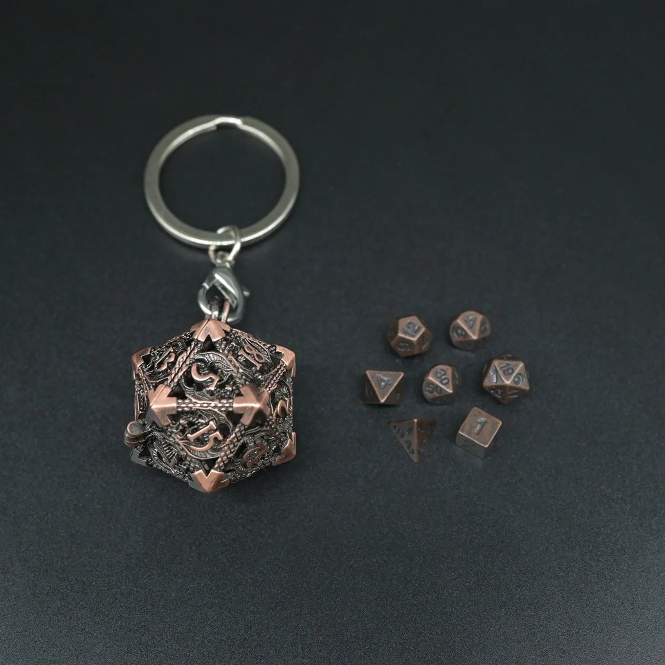 Factory Mini Portable D20 Accessories Metal Dice Keychain for Mini Dice Storage