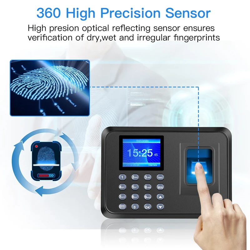 Biometric Fingerprint Time Attendance System Clock Recorder Employee Recognition Recording Device Electronic Machine