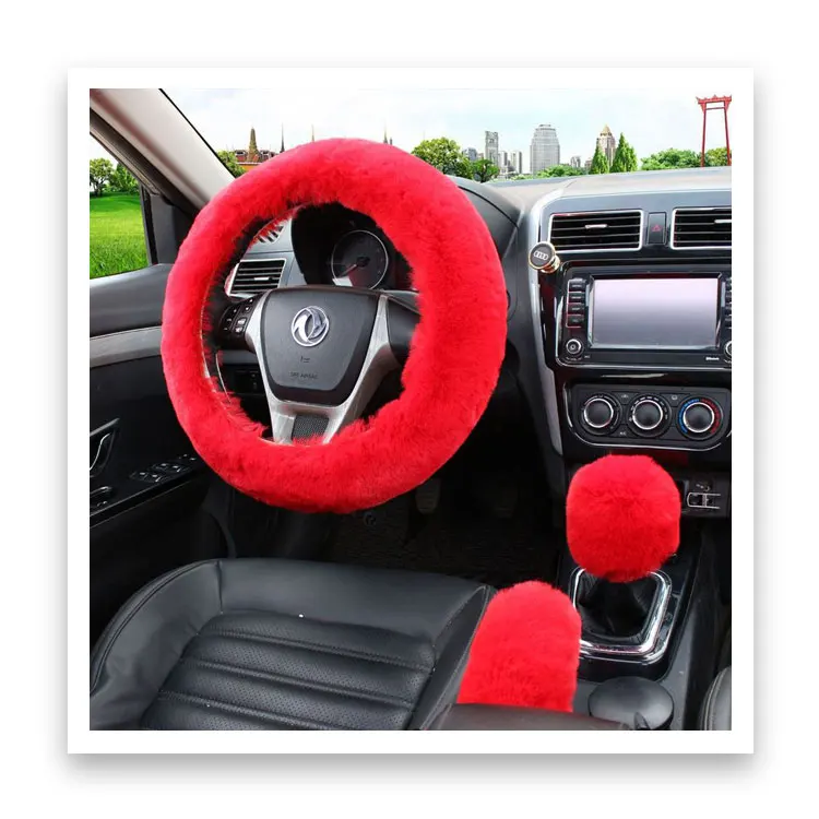 Soft Wool Plush Car Steering Wheel Handbrake Cover Case Sets Warm Vehicle Car-styling Interior Design Accessories Gift