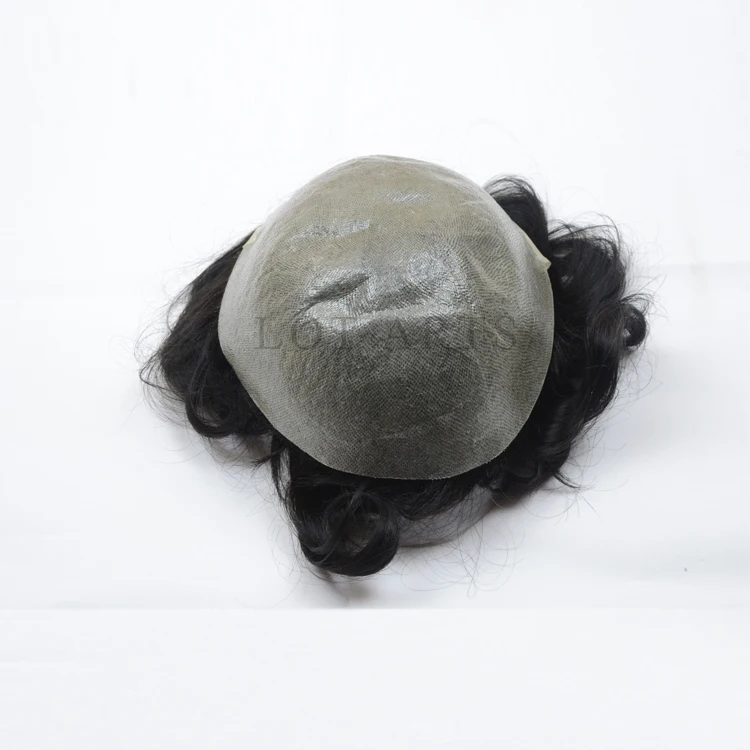 Super Thin Skin Flat Injected Stock Mens Hair pieces Jet Black #1 toupee for men
