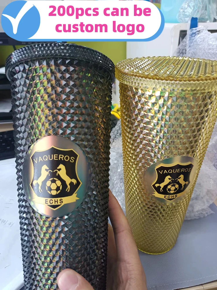 Custom Logo 710ml Reusable Diamond Drinking Cups 24 oz Multi Colors Matte Durian Tumbler with Lid and Straw