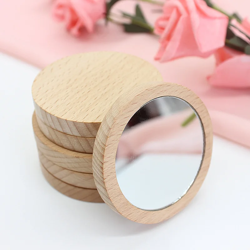 Wood Makeup Mirror Portable Round Mirror Giveaway Personalized Gift Engraved Logo Mirror
