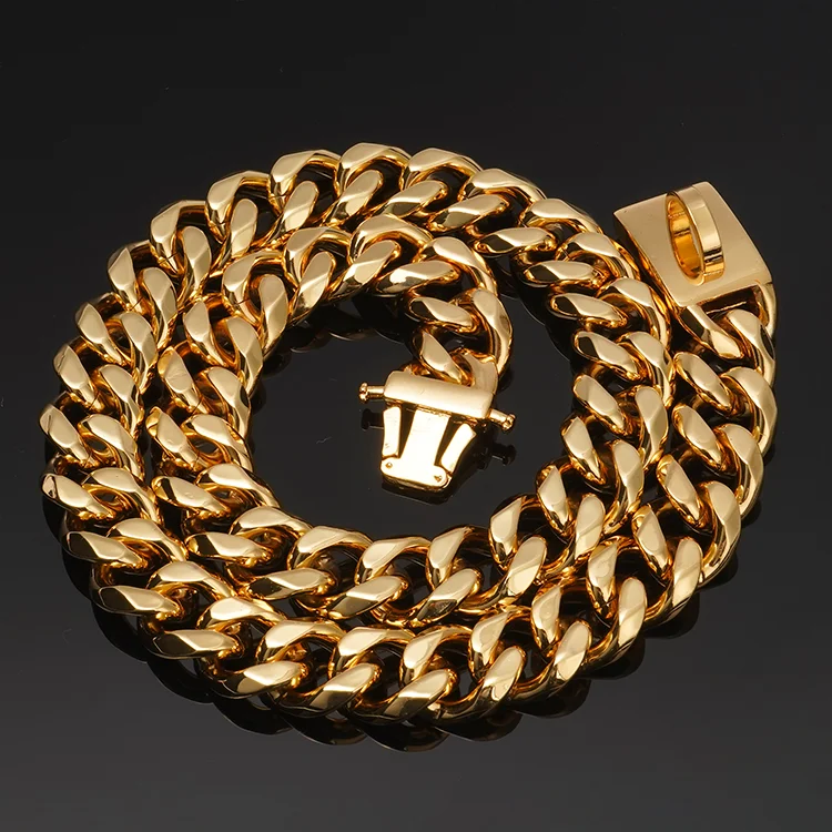 Роскошные кубинские звеньевые ошейники для собак сверхмощные хулиганские большие цепи для собак, металлическая золотая цепочка для собак