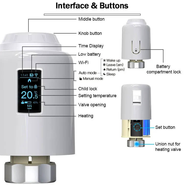 Ultra-low Power  OLED  Screen ZigBee Tuya Weekly Programming Smart Thermostatic Radiator Valve
