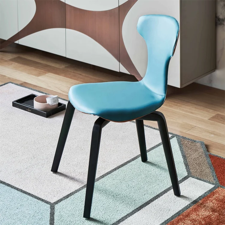 Modern Hard Leather Dining Chair Ash Soild Wood Dining Chair Leather