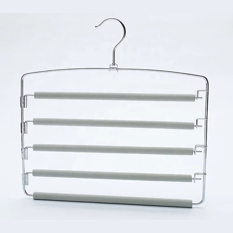 Pants Hangers 5 Layers Swing Arm Trousers Hanger Space Saving Pants Rack Jeans Hangers with Non-Slip Multiple Closet Organizer