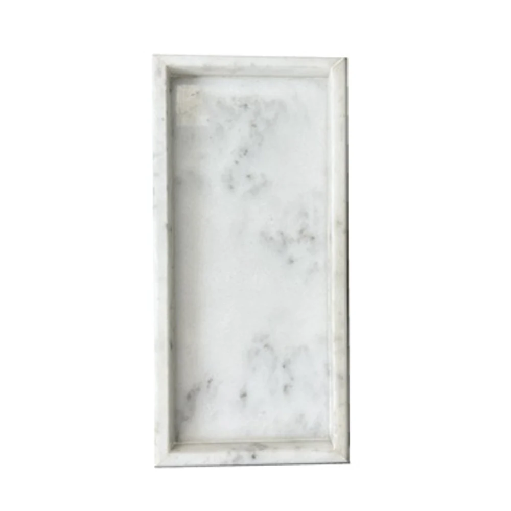 wholesale natural luxury small rectangle 13x30cm white green marble stone serving trays
