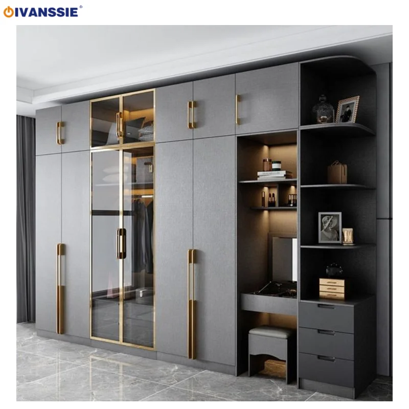 GIVANSSIE Factory Direct Sale Luxury Style Modular Design Sliding Door Bedroom Furniture Wardrobe